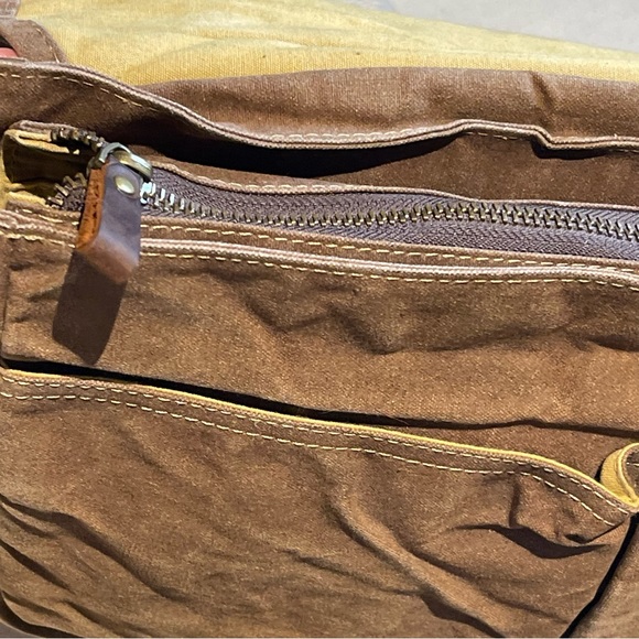 Newhey Messenger Briefcase Leather Waved  Canvas  Large 15.6" Brown - Picture 10 of 16